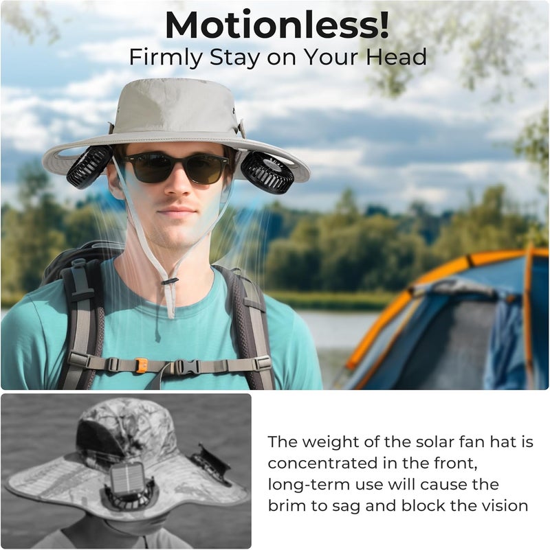 AMACOOL 2-in-1 Hands-free Hat Fan with Detachable Neck Fan, UPF 50+ Wide Brim Sun Hat, 3-Speed Adjustable, 2600mAh Rechargeable Fishing Essentials for Men Women Camping Travel Delivery Outdoor-Grey - Image 5